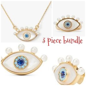 Kate Spade Evil Eye All-Seeing Ring Earring Necklace Bundle 3 Pieces(Msrp $304)